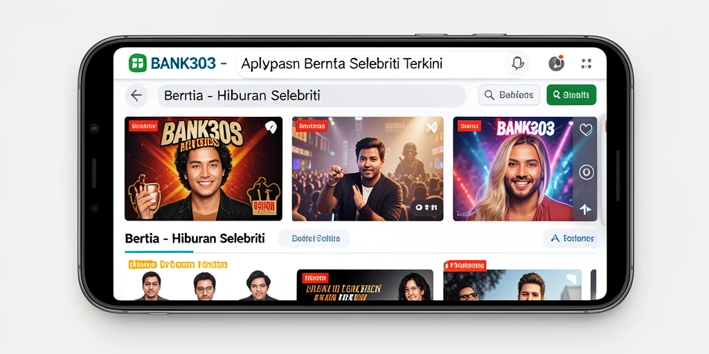 Tampilan antarmuka utama aplikasi BANK303 dengan berita selebriti terkini.