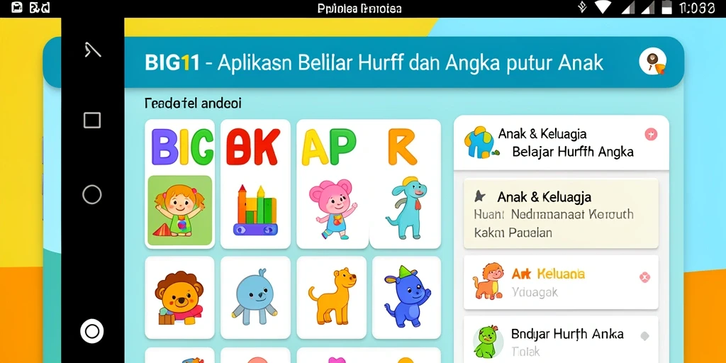 Tampilan antarmuka menarik dari aplikasi Belajar Huruf Angka.