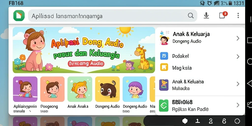 Antarmuka aplikasi FB168 yang ramah anak dan informatif.