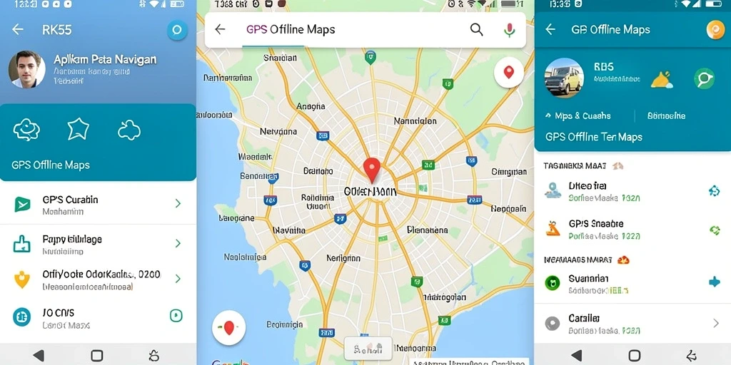 Tampilan utama RK55 dengan fungsi GPS Offline Maps.